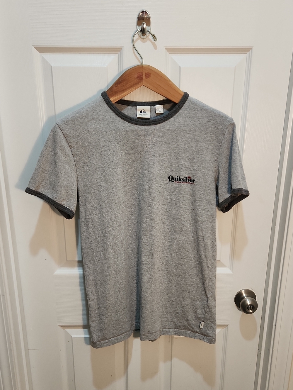 Quiksilver Gray Heather Ringer Short Sleeve Tee with Charcoal Trim
